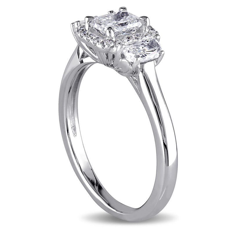 1.0 CT. T.W. Radiant-Cut Natural Diamond Frame Three Stone Engagement Ring in Solid 14K White Gold