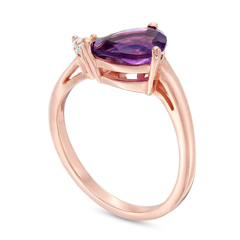 Pear-Shaped Amethyst and Lab-Created White Sapphire Wrap Ring in Sterling Silver with Solid 14K Rose Gold Plate