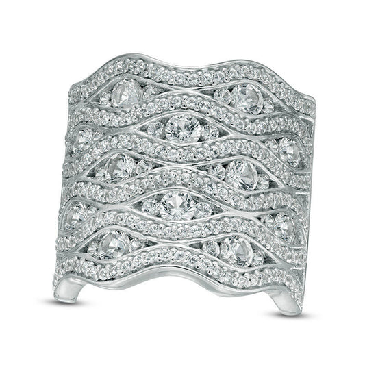 Lab-Created White Sapphire Wavy Multi-Row Ring in Sterling Silver