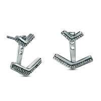 0.1 CT. T.W. Diamond Chevron Front/Back Earrings in Sterling Silver