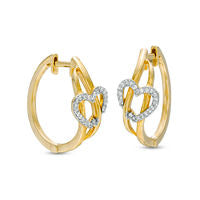 0.1 CT. T.W. Diamond Heart Woven Hoop Earrings in Sterling Silver and 14K Gold Plate