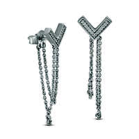 Diamond Accent Chevron Two Chain Loop Drop Earrings in Sterling Silver