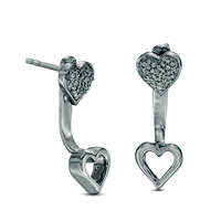 0.1 CT. T.W. Diamond Heart Front/Back Earrings in Sterling Silver