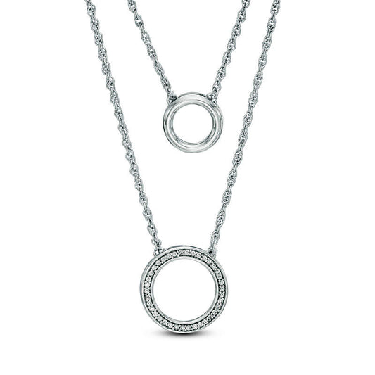 0.1 CT. T.W. Natural Diamond Two Circle Double Strand Necklace in Sterling Silver - 20"