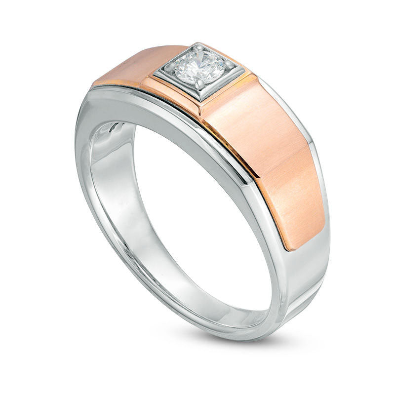 Mens 0.25 CT Natural Clarity Enhanced Diamond Solitaire Square Edged Wedding Ring in Solid 10K Two-Tone Gold