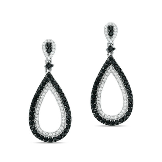 1 CT. T.W. Enhanced Black and White Diamond Open Teardrop Earrings in 10K White Gold