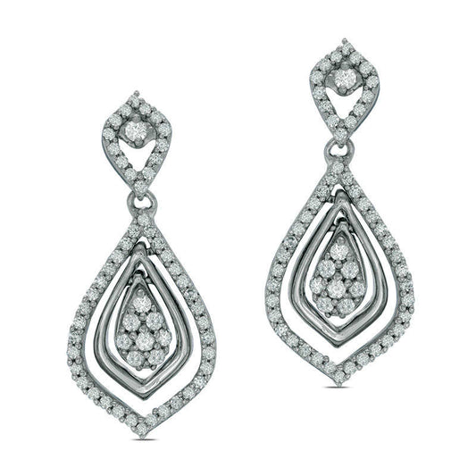 0.75 CT. T.W. Diamond Triple Teardrop Earrings in 10K White Gold