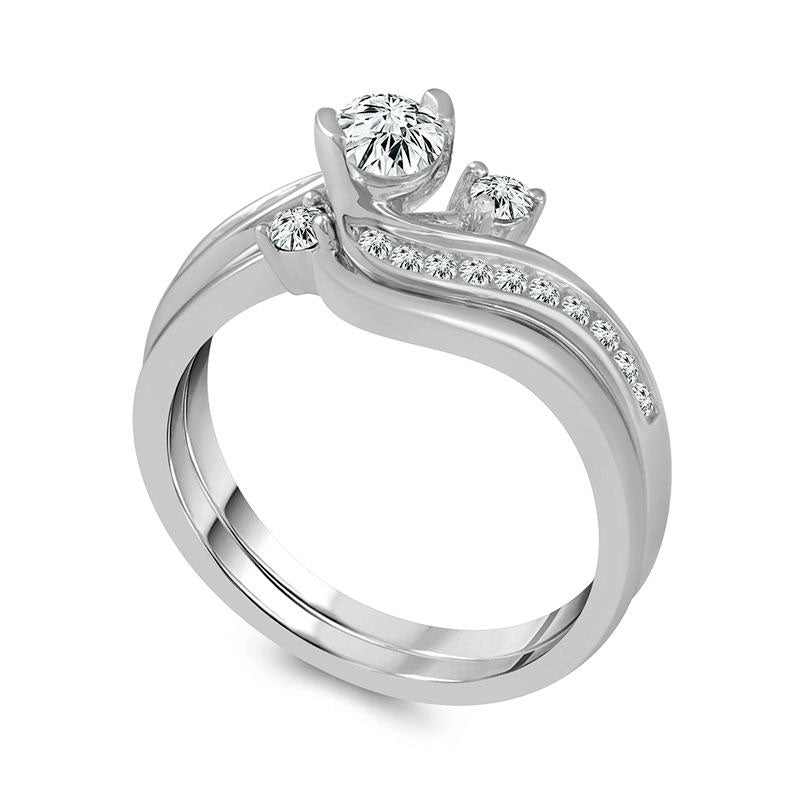 0.63 CT. T.W. Natural Diamond Bypass Bridal Engagement Ring Set in Solid 14K White Gold