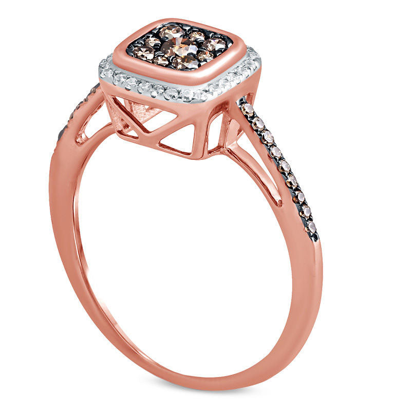 0.38 CT. T.W. Composite Champagne and White Natural Diamond Square Frame Ring in Solid 10K Rose Gold