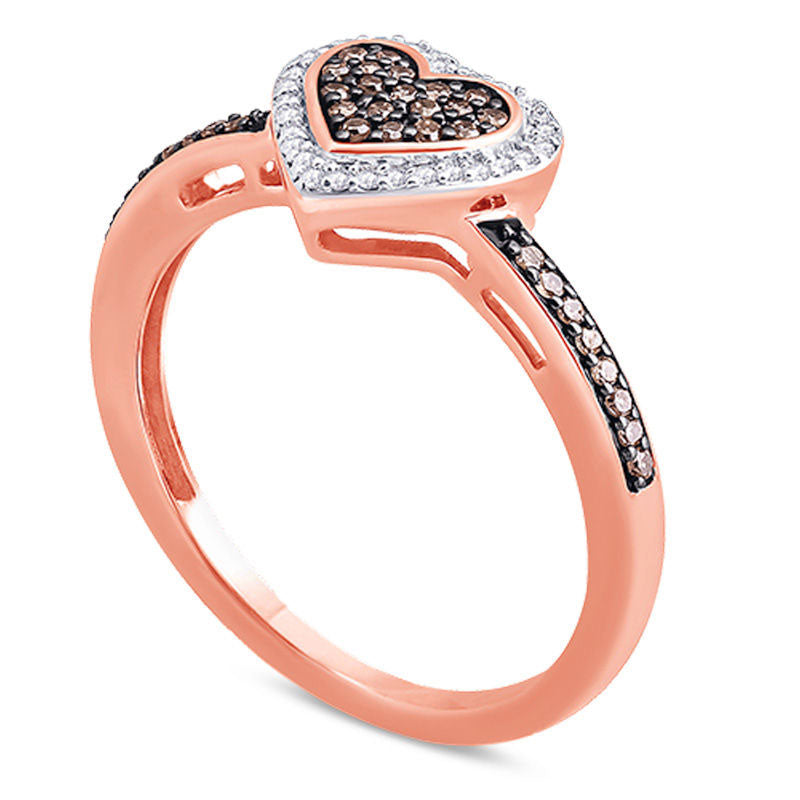 0.25 CT. T.W. Composite Champagne and White Natural Diamond Heart Frame Ring in Solid 10K Rose Gold