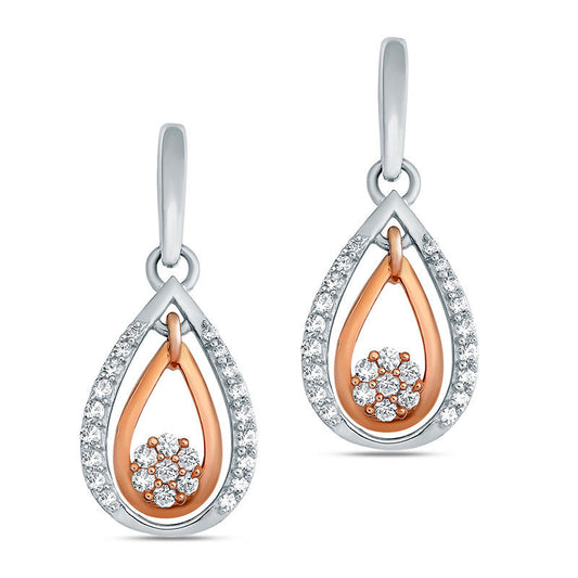 0.25 CT. T.W. Diamond Double Pear-Shaped Frame Drop Earrings in 10K Two-Tone Gold