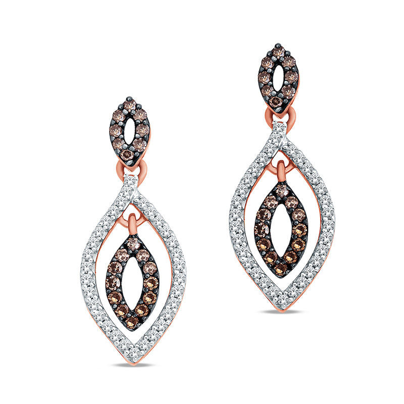 0.33 CT. T.W. Champagne and White Diamond Open Marquise Drop Earrings in 10K Rose Gold