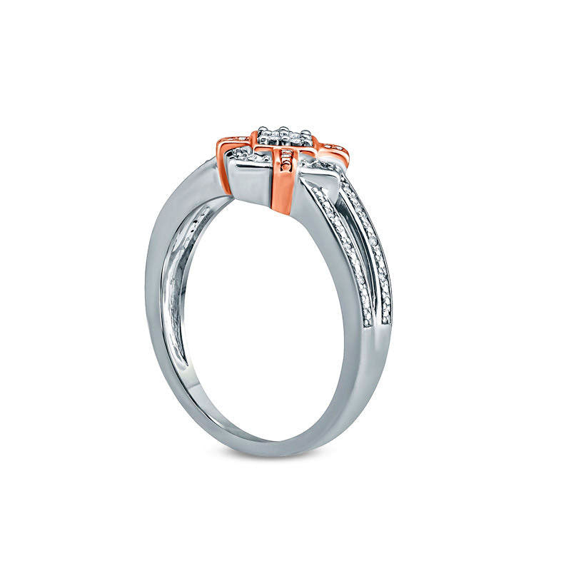 Natural Diamond Accent Tilted Square Ring in Sterling Silver with Solid 14K Rose Gold Plate