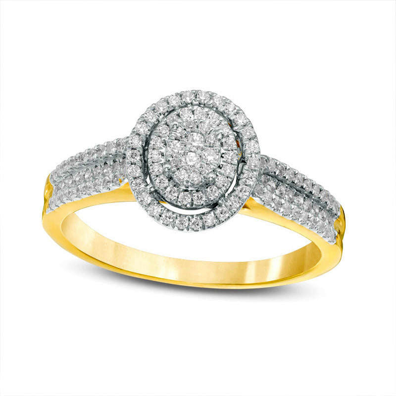 0.33 CT. T.W. Composite Natural Diamond Double Oval Frame Engagement Ring in Solid 10K Yellow Gold