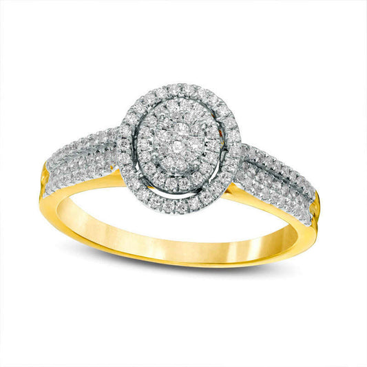 0.33 CT. T.W. Composite Natural Diamond Double Oval Frame Engagement Ring in Solid 10K Yellow Gold