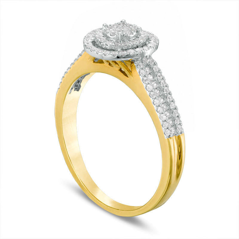 0.33 CT. T.W. Composite Natural Diamond Double Oval Frame Engagement Ring in Solid 10K Yellow Gold