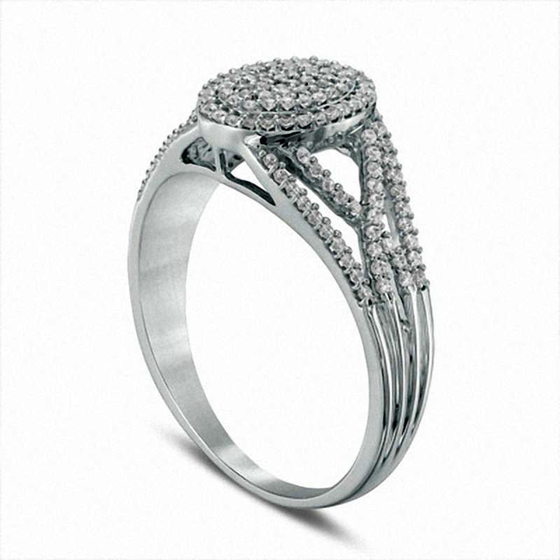 0.33 CT. T.W. Composite Natural Diamond Oval Split Shank Engagement Ring in Solid 10K White Gold