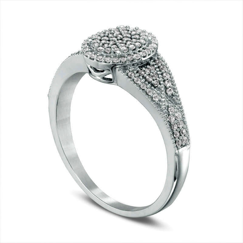 0.33 CT. T.W. Composite Natural Diamond Oval Antique Vintage-Style Engagement Ring in Solid 10K White Gold