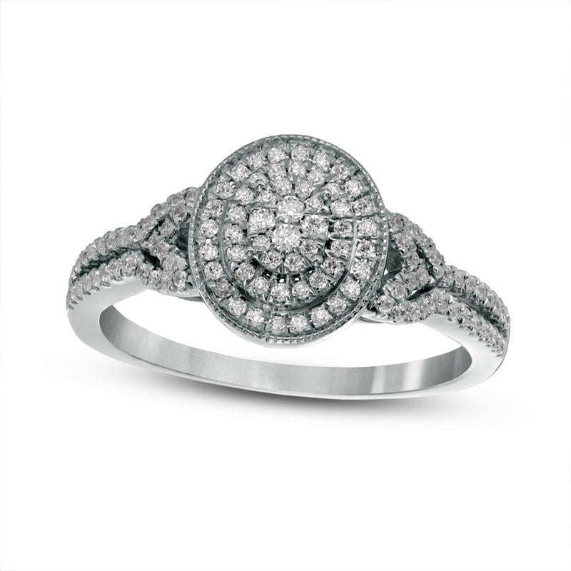 0.33 CT. T.W. Composite Natural Diamond Double Oval Frame Antique Vintage-Style Engagement Ring in Solid 10K White Gold