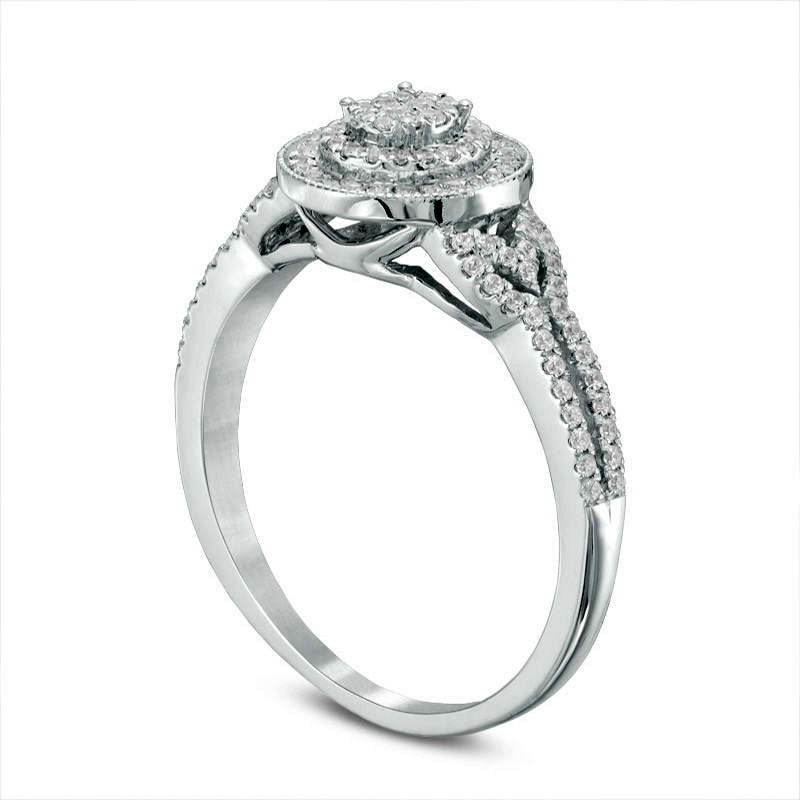 0.33 CT. T.W. Composite Natural Diamond Double Oval Frame Antique Vintage-Style Engagement Ring in Solid 10K White Gold