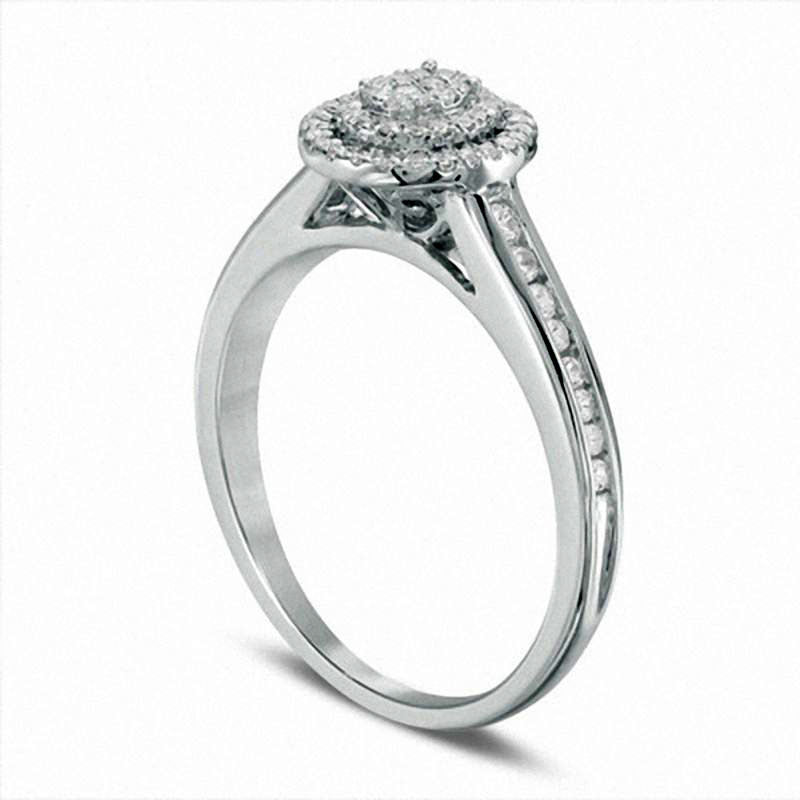 0.33 CT. T.W. Composite Natural Diamond Double Oval Frame Engagement Ring in Solid 10K White Gold