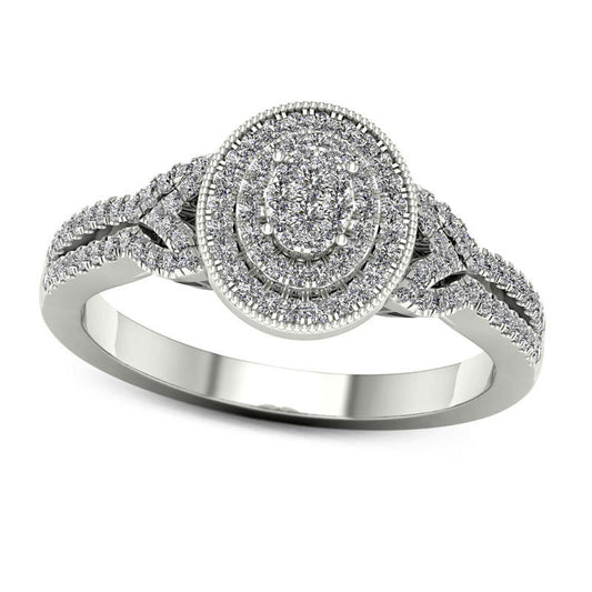 0.33 CT. T.W. Composite Natural Diamond Double Oval Frame Antique Vintage-Style Engagement Ring in Solid 10K White Gold