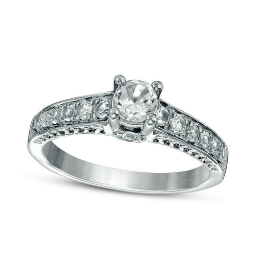 4.5mm Lab-Created White Sapphire Engagement Ring in Solid 10K White Gold