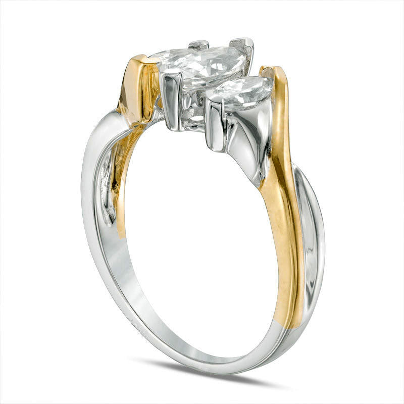 Marquise Lab-Created White Sapphire Three Stone Engagement Ring in Sterling Silver and Solid 10K Yellow Gold