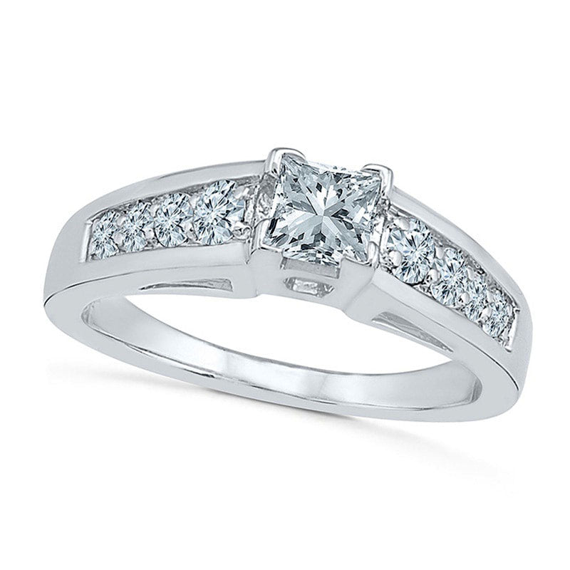 4.5mm Princess-Cut Lab-Created White Sapphire Engagement Ring in Sterling Silver