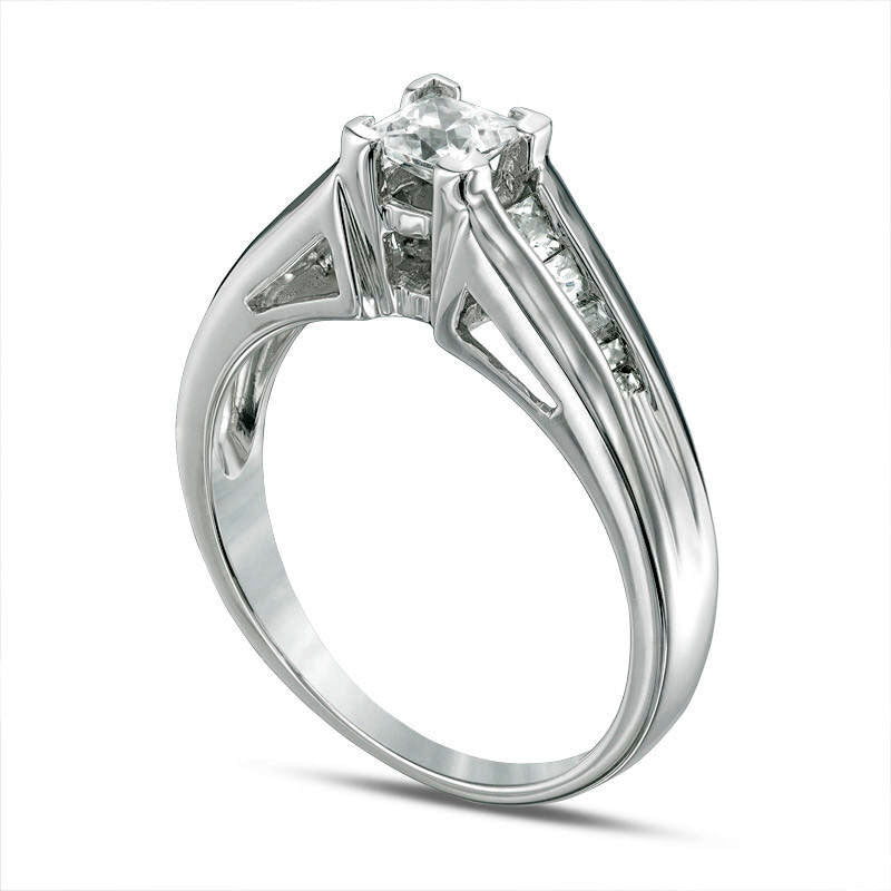 4.5mm Princess-Cut Lab-Created White Sapphire Engagement Ring in Sterling Silver