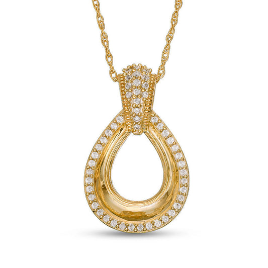 0.13 CT. T.W. Natural Diamond Open Teardrop Antique Vintage-Style Pendant in 10K Yellow Gold