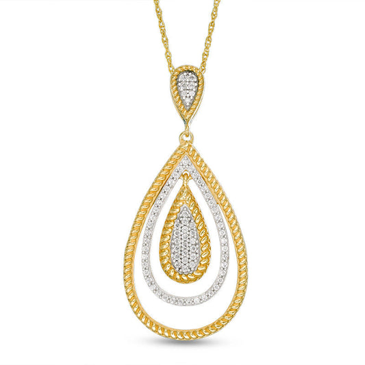 0.2 CT. T.W. Natural Diamond and Rope-Textured Alternating Teardrop Pendant in 10K Yellow Gold