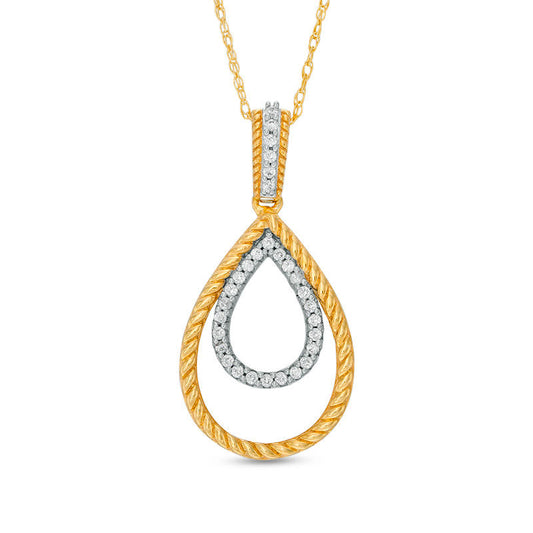 0.1 CT. T.W. Natural Diamond and Rope-Textured Double Teardrop Pendant in 10K Yellow Gold