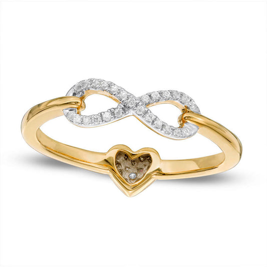 0.10 CT. T.W. Natural Diamond Heart and Infinity Two-Sided Ring in Solid 10K Yellow Gold