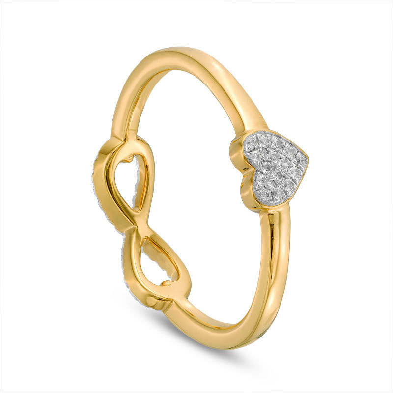 0.10 CT. T.W. Natural Diamond Heart and Infinity Two-Sided Ring in Solid 10K Yellow Gold