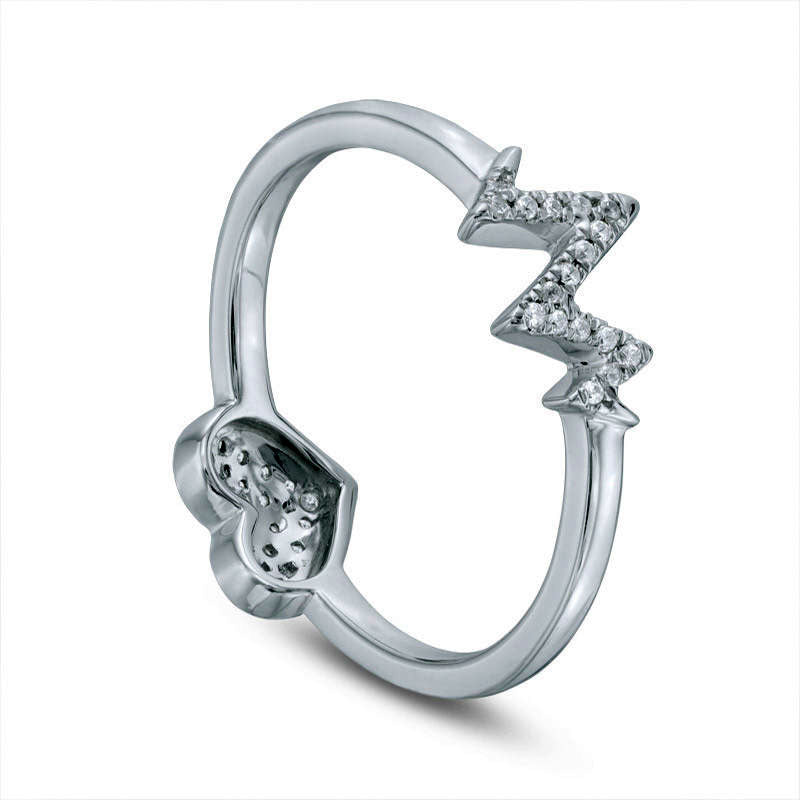 0.10 CT. T.W. Natural Diamond Heart and Heartbeat Two-Sided Ring in Solid 10K White Gold