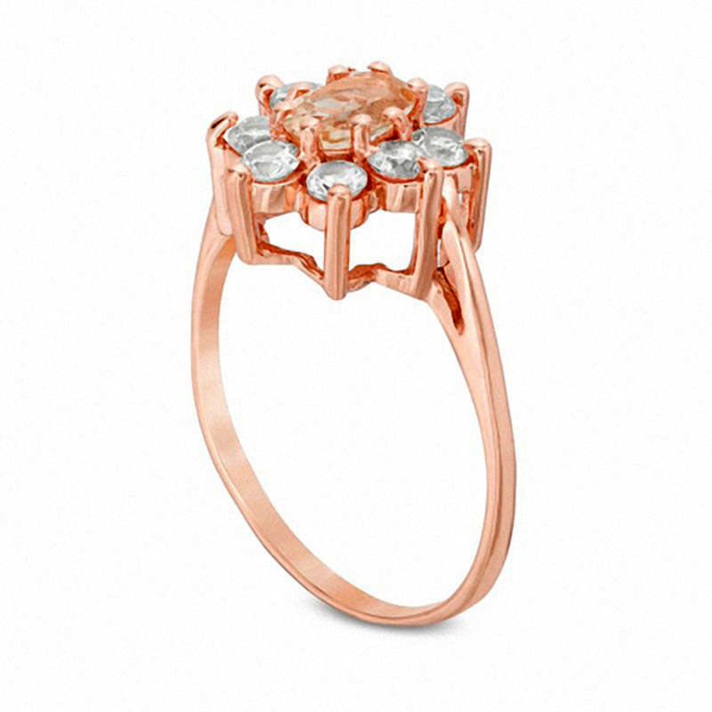 Oval Morganite and White Sapphire Frame Ring in Solid 10K Rose Gold