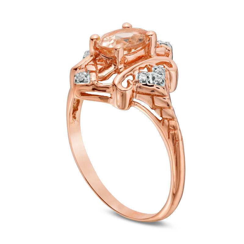 Oval Morganite and White Sapphire Art Deco Frame Ring in Solid 10K Rose Gold