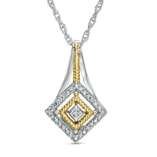 0.1 CT. T.W. Natural Diamond Tilted Square Drop Pendant in Sterling Silver with 14K Gold Plate