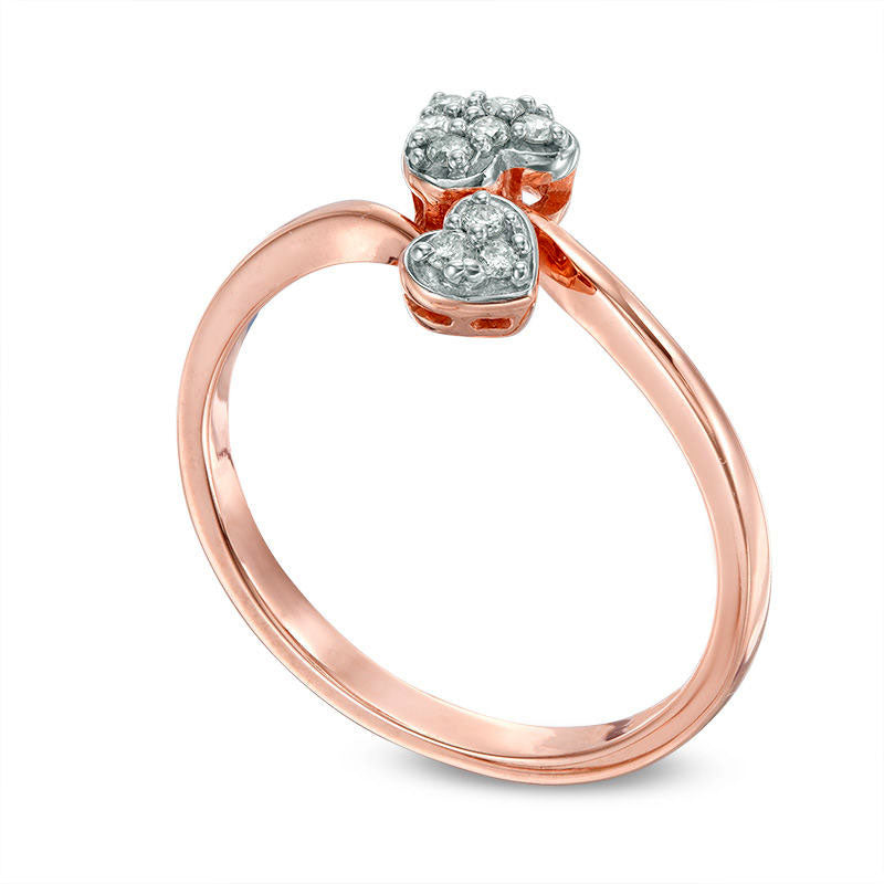 0.10 CT. T.W. Composite Natural Diamond Hearts Bypass Ring in Sterling Silver with Solid 14K Rose Gold Plate