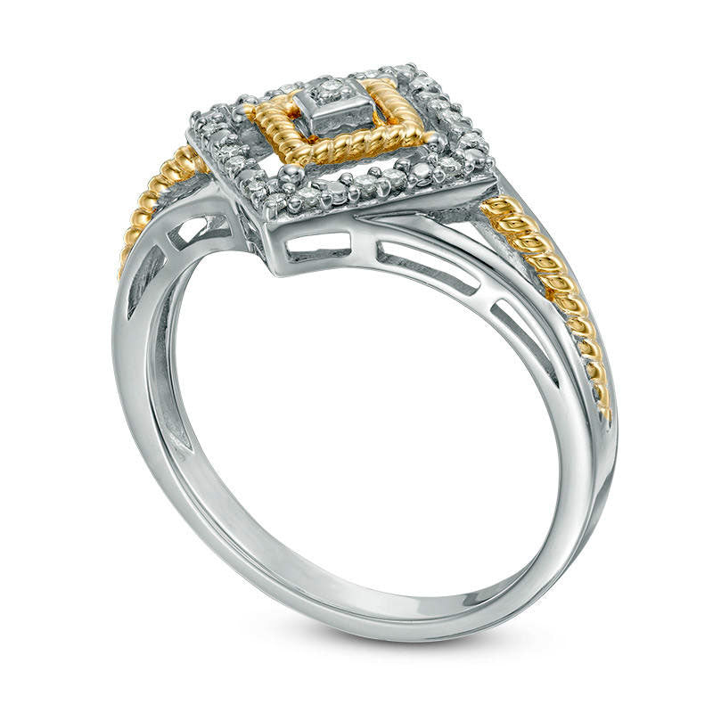 0.10 CT. T.W. Natural Diamond Double Square Frame Split-Shank Ring in Sterling Silver with Solid 14K Gold Plate