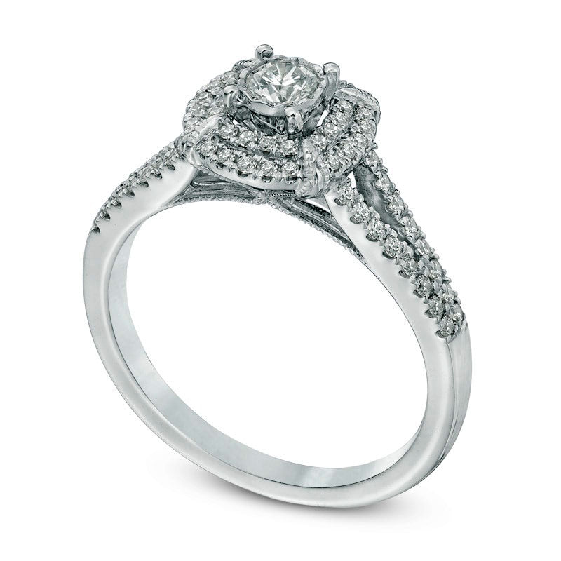 0.50 CT. T.W. Natural Diamond Double Cushion Frame Antique Vintage-Style Engagement Ring in Solid 10K White Gold