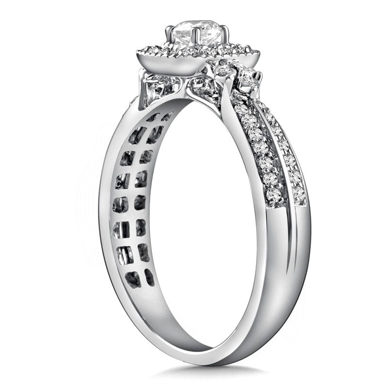 0.38 CT. T.W. Natural Diamond Cushion Frame Tri-Sides Engagement Ring in Solid 10K White Gold