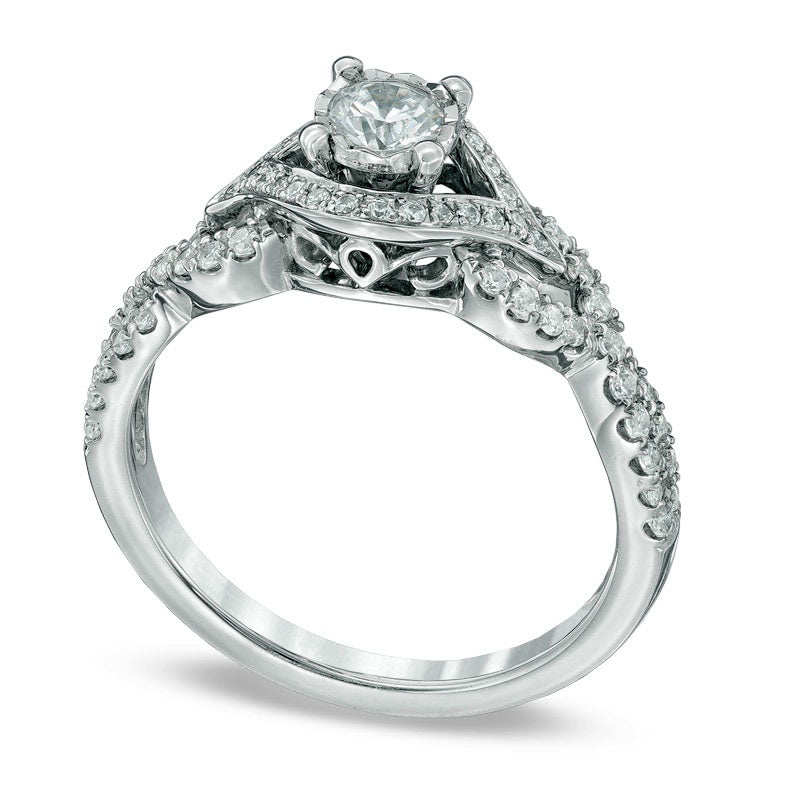 0.63 CT. T.W. Natural Diamond Braid Split Shank Engagement Ring in Solid 10K White Gold