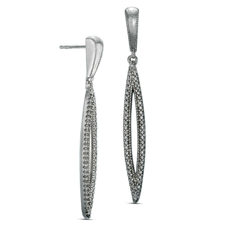 0.33 CT. T.W. Diamond Elongated Marquise Vintage-Style Drop Earrings in 10K White Gold