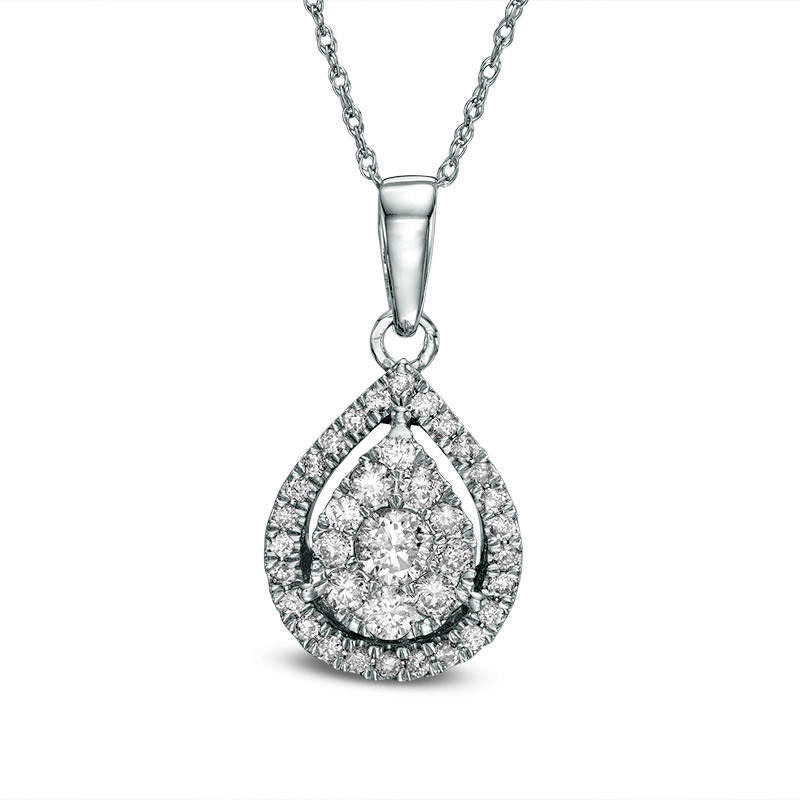 0.5 CT. T.W. Natural Diamond Teardrop Frame Pendant in 10K White Gold