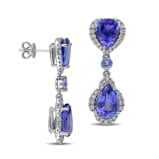 Pear-Shaped Tanzanite and 1 CT. T.W. Diamond Frame Double Drop Earrings in 14K White Gold (H/SI2)