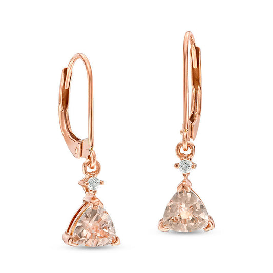 6.0mm Trillion-Cut Morganite and Diamond Accent Drop Earrings in 10K Rose Gold