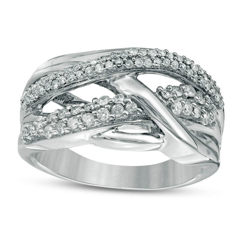 0.50 CT. T.W. Natural Diamond Multi-Row Crossover Ring in Solid 10K White Gold