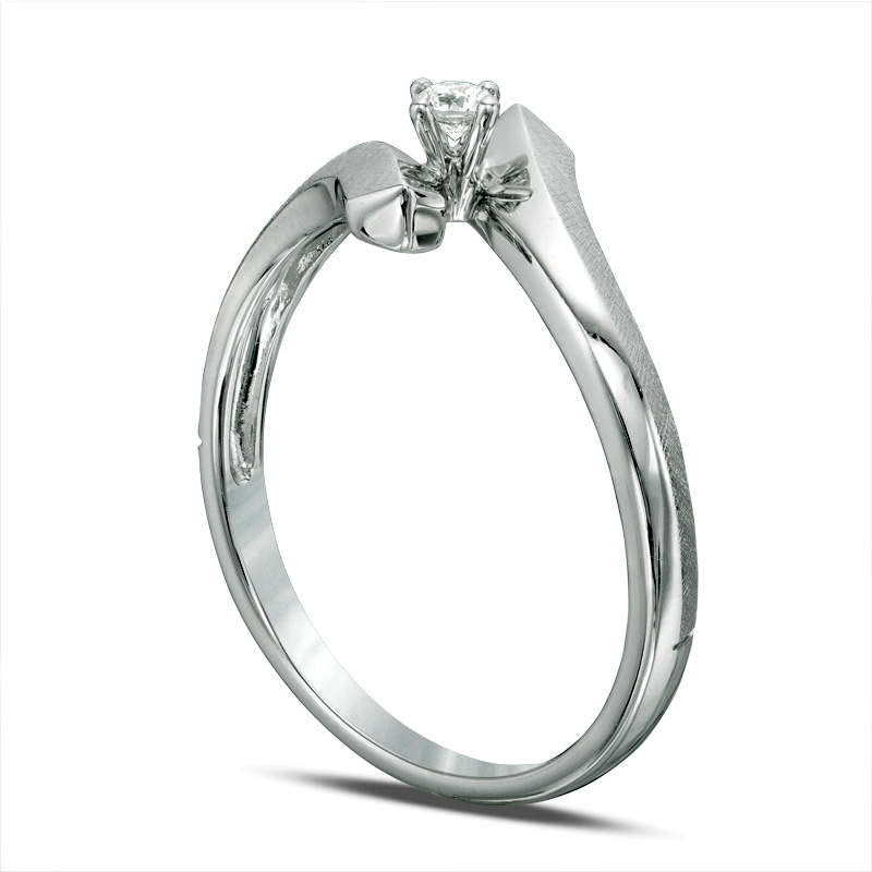 Natural Clarity Enhanced Diamond Accent Solitaire Bypass Promise Ring in Solid 10K White Gold